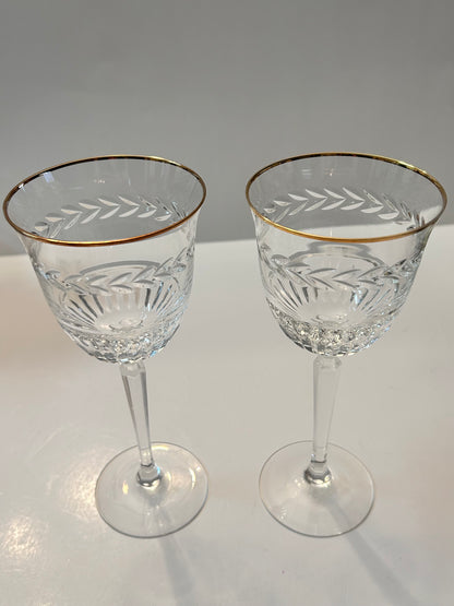 Set of 2 Vintage Lenox Monroe Gold Crystal Wine Glasses - Wheat Etch & Gold Rim - 7-1/4"
H - Made in USA