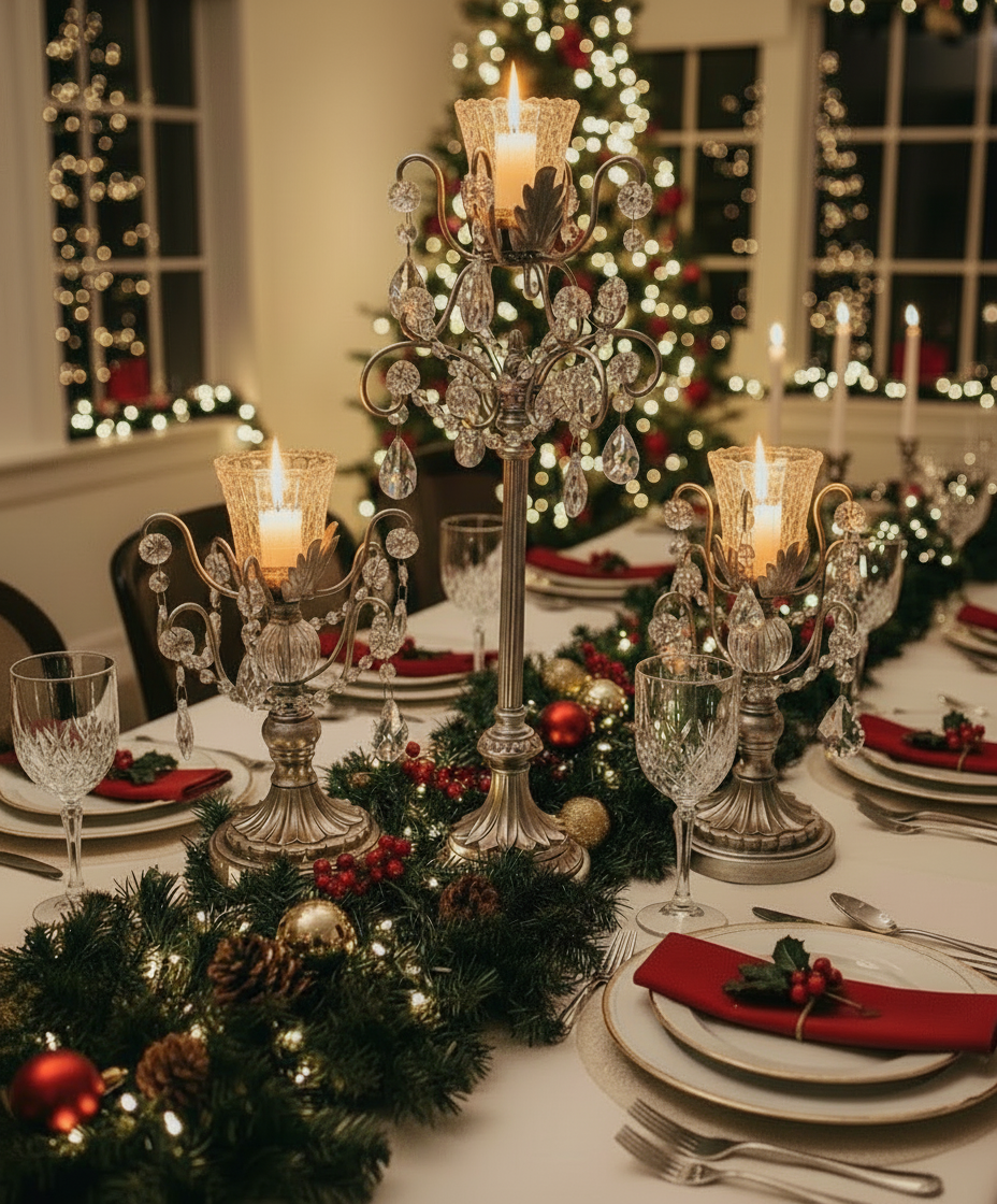 3-Piece Silver Chandelier Candelabra Set with Hurricane Cups | Elegant Wedding Centerpieces