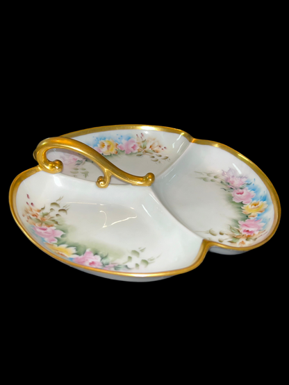 Antique Prussia Signed R.S. Germany Hand Painted Floral Three-Part Serving Dish