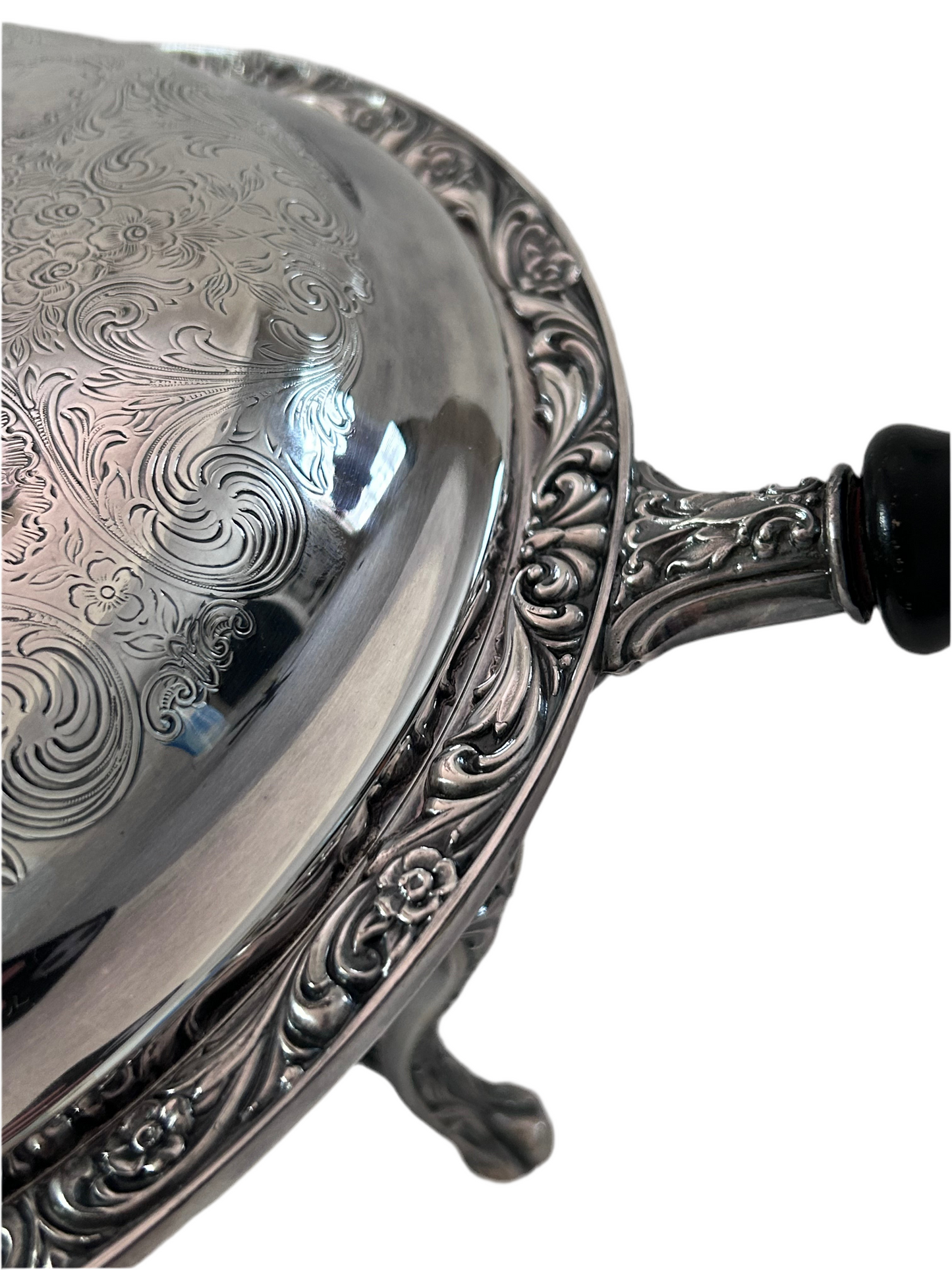 Antique Chafing Dish Victorian Roses Design Silver Plated Over Copper (5 Pieces)