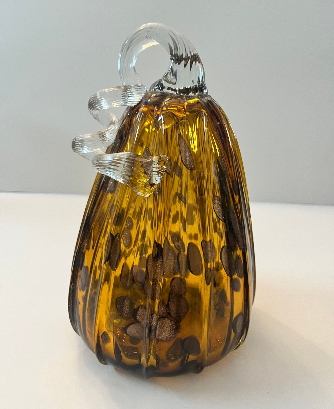 Stunning Mid-Century Modern Art Glass Hand Blown Set |Ruffled Flute Vase & Ribbed Pumpkin