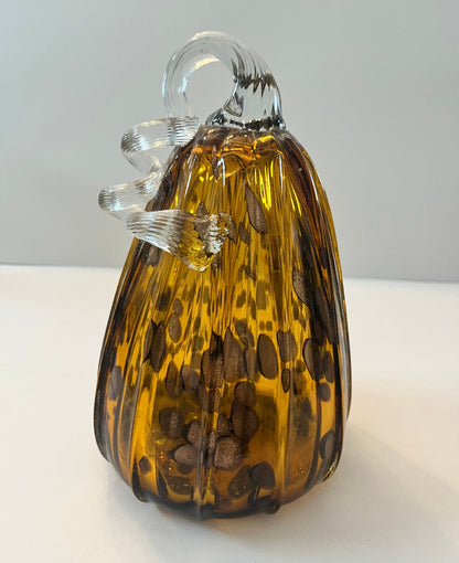 Stunning Mid-Century Modern Art Glass Hand Blown Set |Ruffled Flute Vase & Ribbed Pumpkin