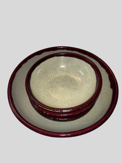 Pier 1 “Crackle Collection”Ceramic Bowls Set of 4 (1 Serving Bowl, 3 Cereal Bowls) Pier 1