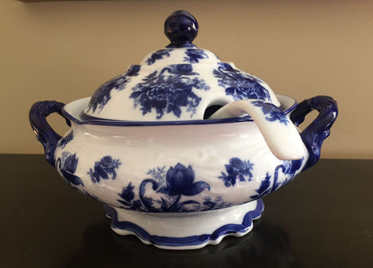 Vintage Cracker Barrel Chinoiserie Soup Tureen with Lid & Ladle