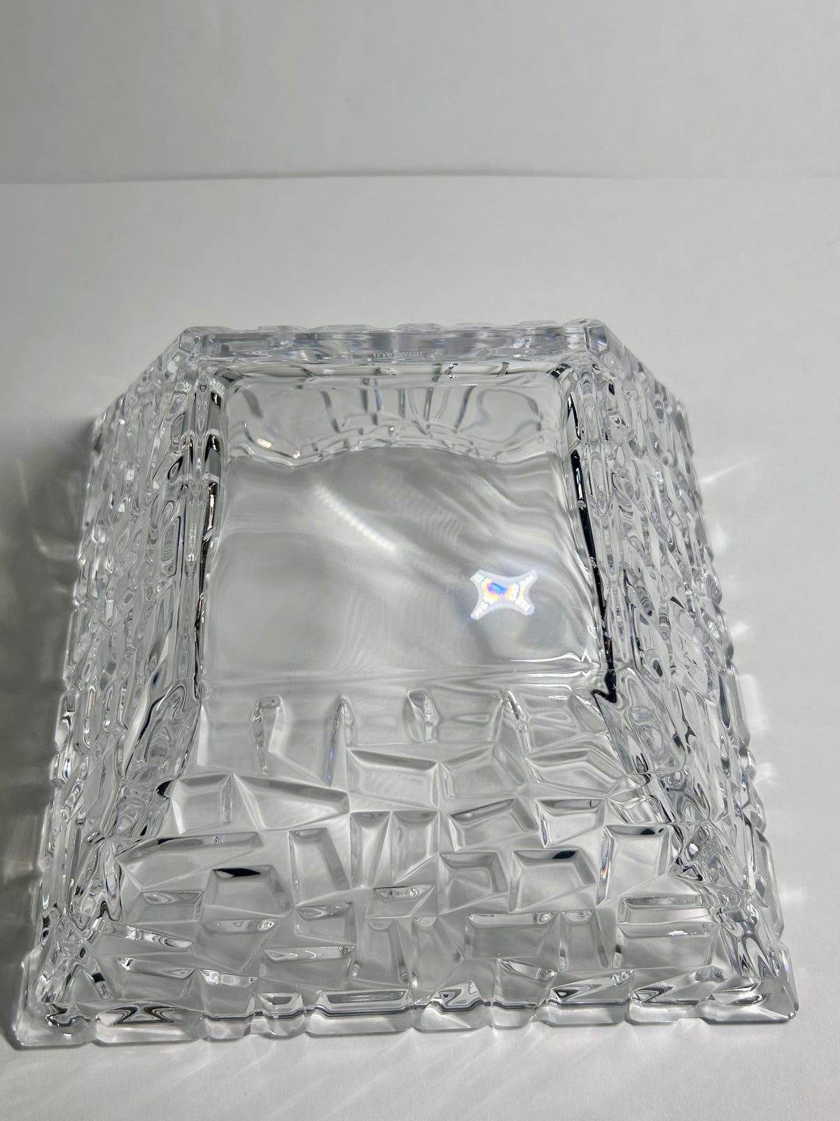 Signed Tiffany & Co. 9" Mosaic / Rock Cut Crystal Square Bowl Centerpiece