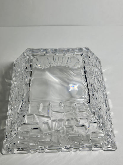 Signed Tiffany & Co. 9" Mosaic / Rock Cut Crystal Square Bowl Centerpiece