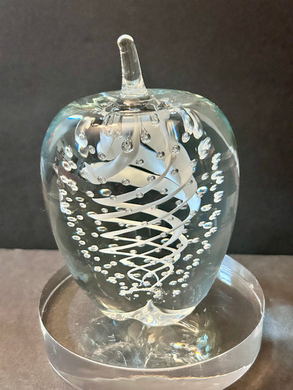 Signed Carl Kraft Art Glass Apple Paperweight & 1976 Hallmark Lead Crystal Set (3pc)
