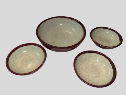 Pier 1 “Crackle Collection”Ceramic Bowls Set of 4 (1 Serving Bowl, 3 Cereal Bowls) Pier 1