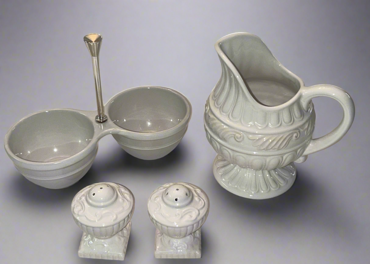 Vintage LENOX 7-Piece Ivory/White Embossed Porcelain Set | Pitcher, Vases, Cruet, Salt & Pepper