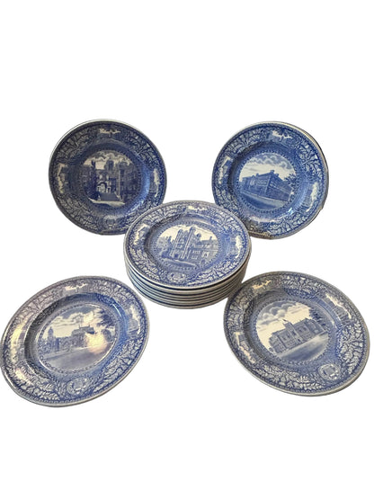 12pc Set Vintage 1929 Wedgwood England University of Pennsylvania Transferware Blue Plates