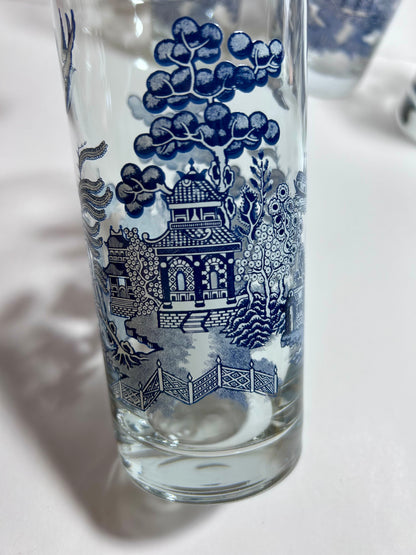 Vintage Johnson Brothers Willow Ware Blue Highball Glasses, Set of 4 (Made in England)