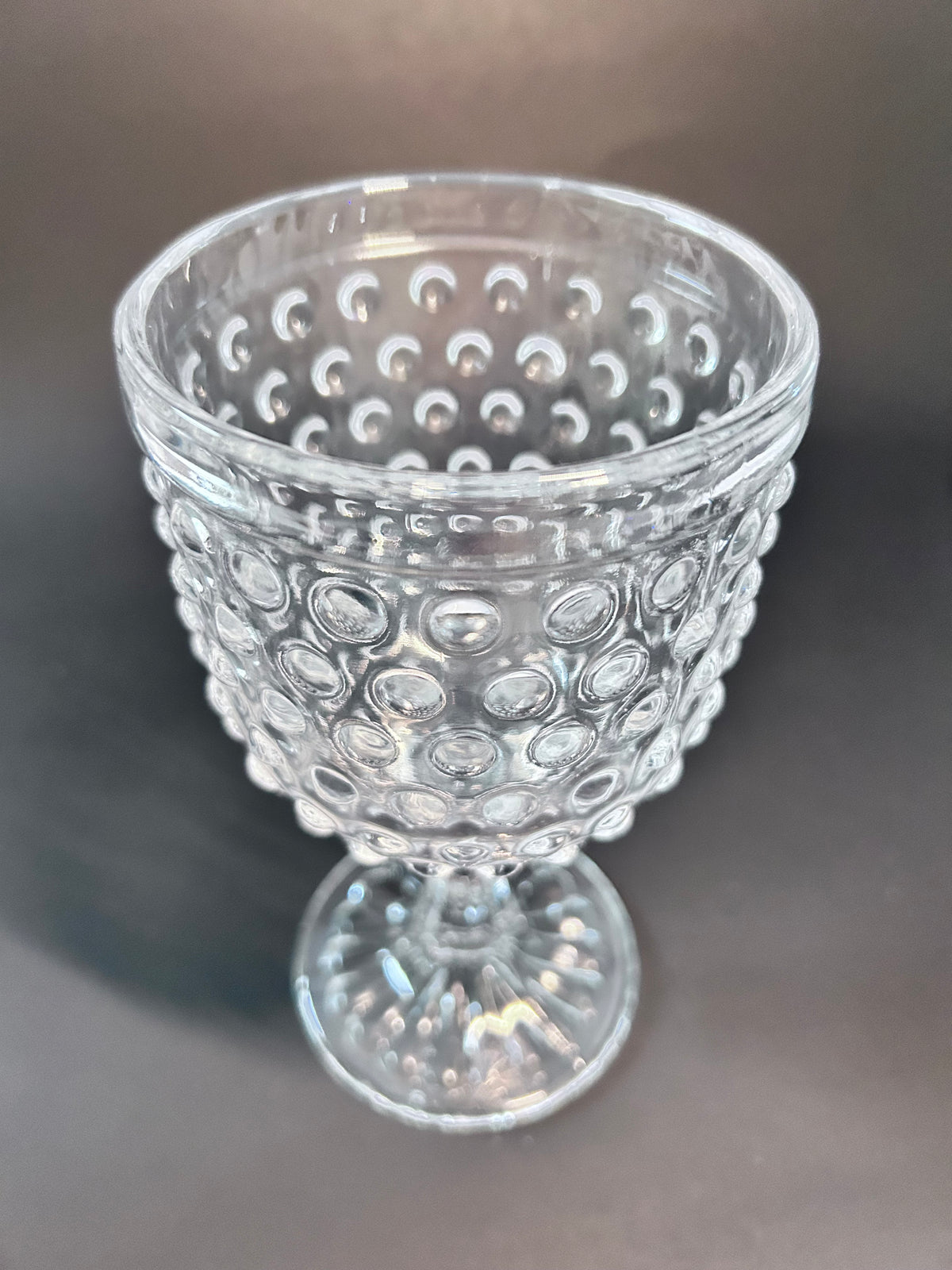 Clear Hobnail Glassware 4-Piece Set - Goblet, Tumbler with Glass Straw, Teacup & Saucer - Made in Portugal