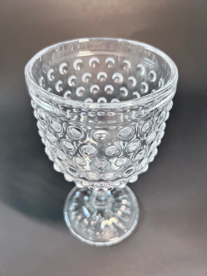 Clear Hobnail Glassware 4-Piece Set - Goblet, Tumbler with Glass Straw, Teacup & Saucer - Made in Portugal