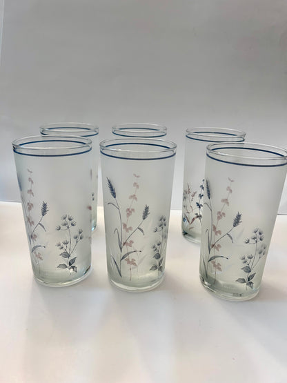 Set of 6 Woodstock by Noritake Japan Floral Frosted Tumblers.