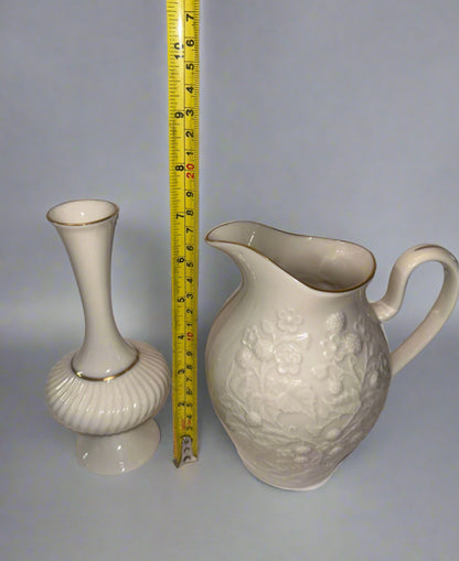 Vintage LENOX 7-Piece Ivory/White Embossed Porcelain Set | Pitcher, Vases, Cruet, Salt & Pepper