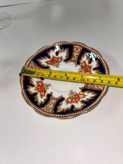 Exquisite Royal Albert "Royalty" Bone China Teacup and Saucer - Cobalt Blue & Orange Floral