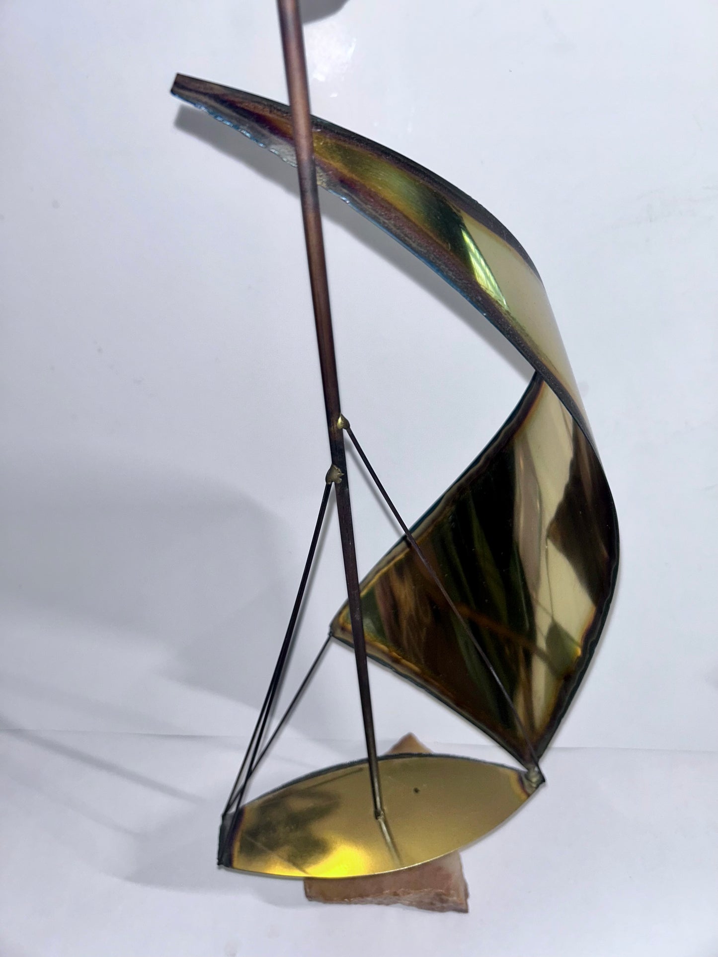 Vintage Mid-Century Modern Brass & Onyx Nautical Sculpture Set of 3