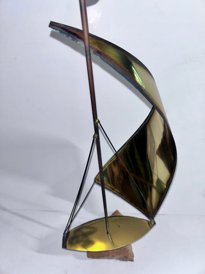 Vintage Mid-Century Modern Brass & Onyx Nautical Sculpture Set of 3