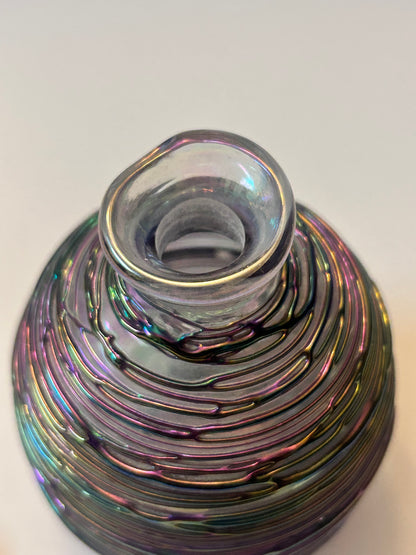 Michael Glass (5.5”) Hand-Blown Iridescent Art Glass Perfume Bottle – Purple/Green Trailing Wrap