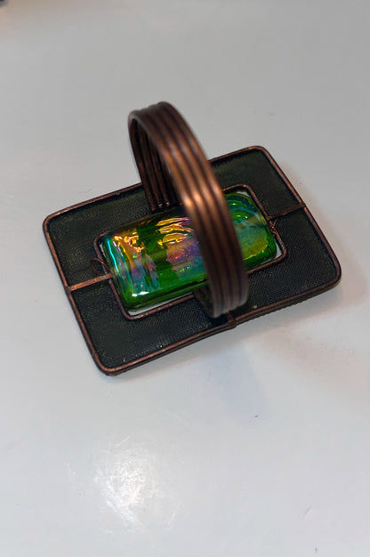 Vintage Pier One Artisan Green Dichroic Glass Napkin Rings (Set of 9)