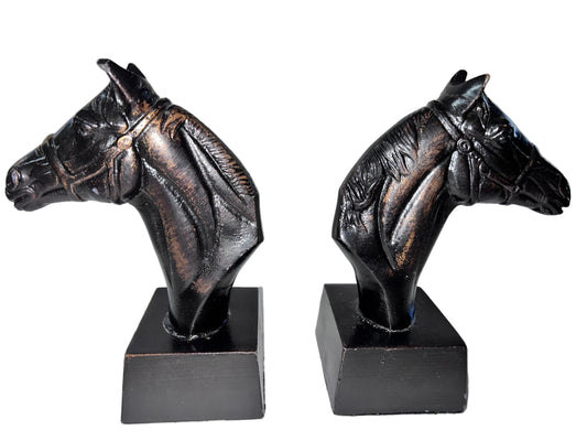 Vintage Mid-Century Cast Iron Horse Head Bookends- Heavy Equestrian Decor- Pair
