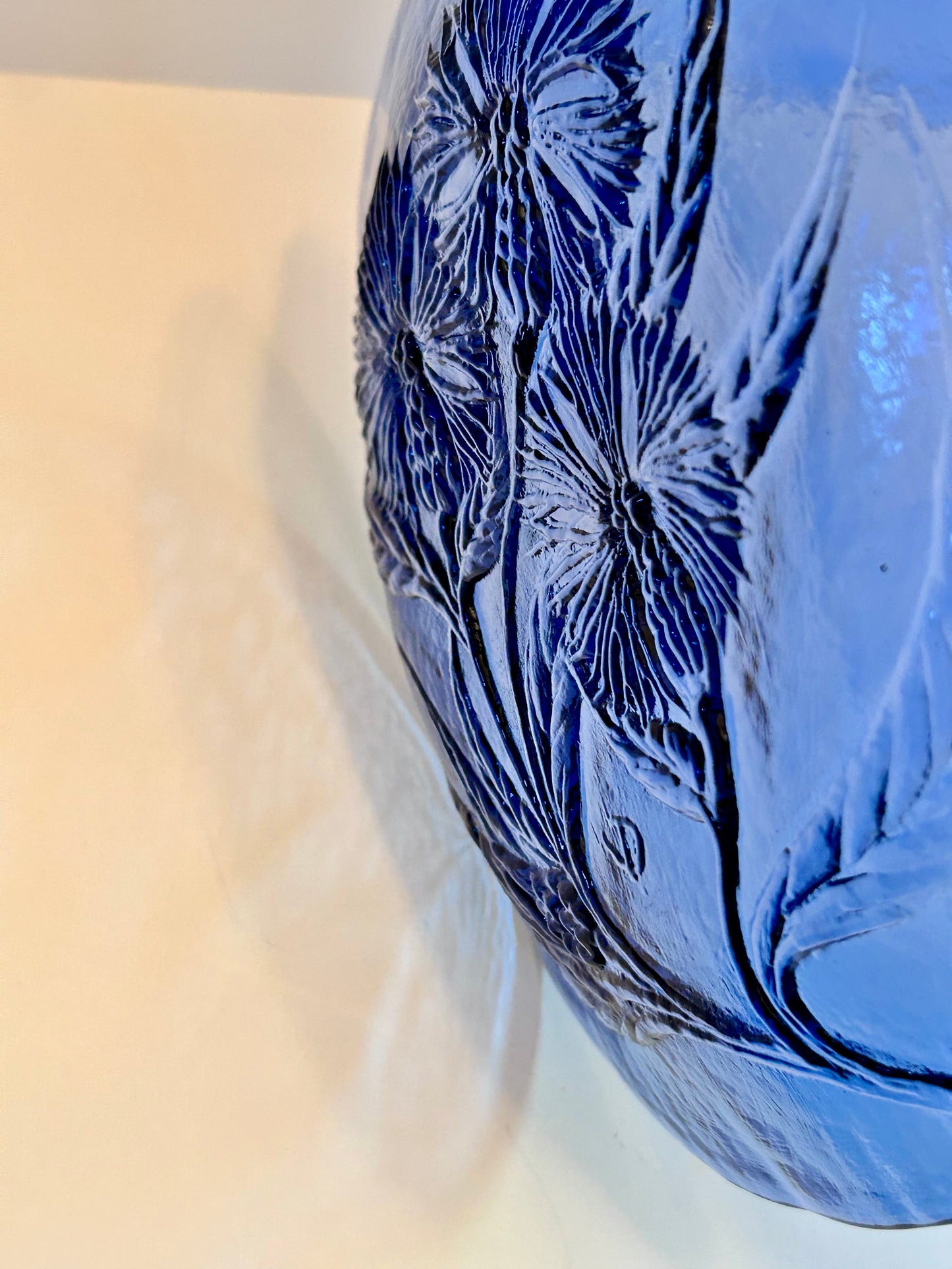 Pair of Hand Crafted Art Glass Cobalt Thistle Motif Plates/- Signed "TD" (8.5”)