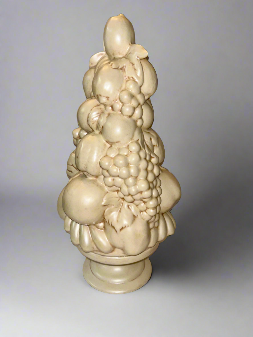 Vintage (16”) Fruit Topiary Centerpiece, White on Pedestal Base, 1964