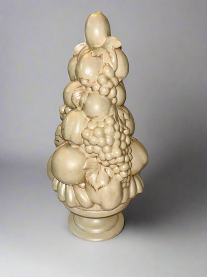 Vintage (16”) Fruit Topiary Centerpiece, White on Pedestal Base, 1964