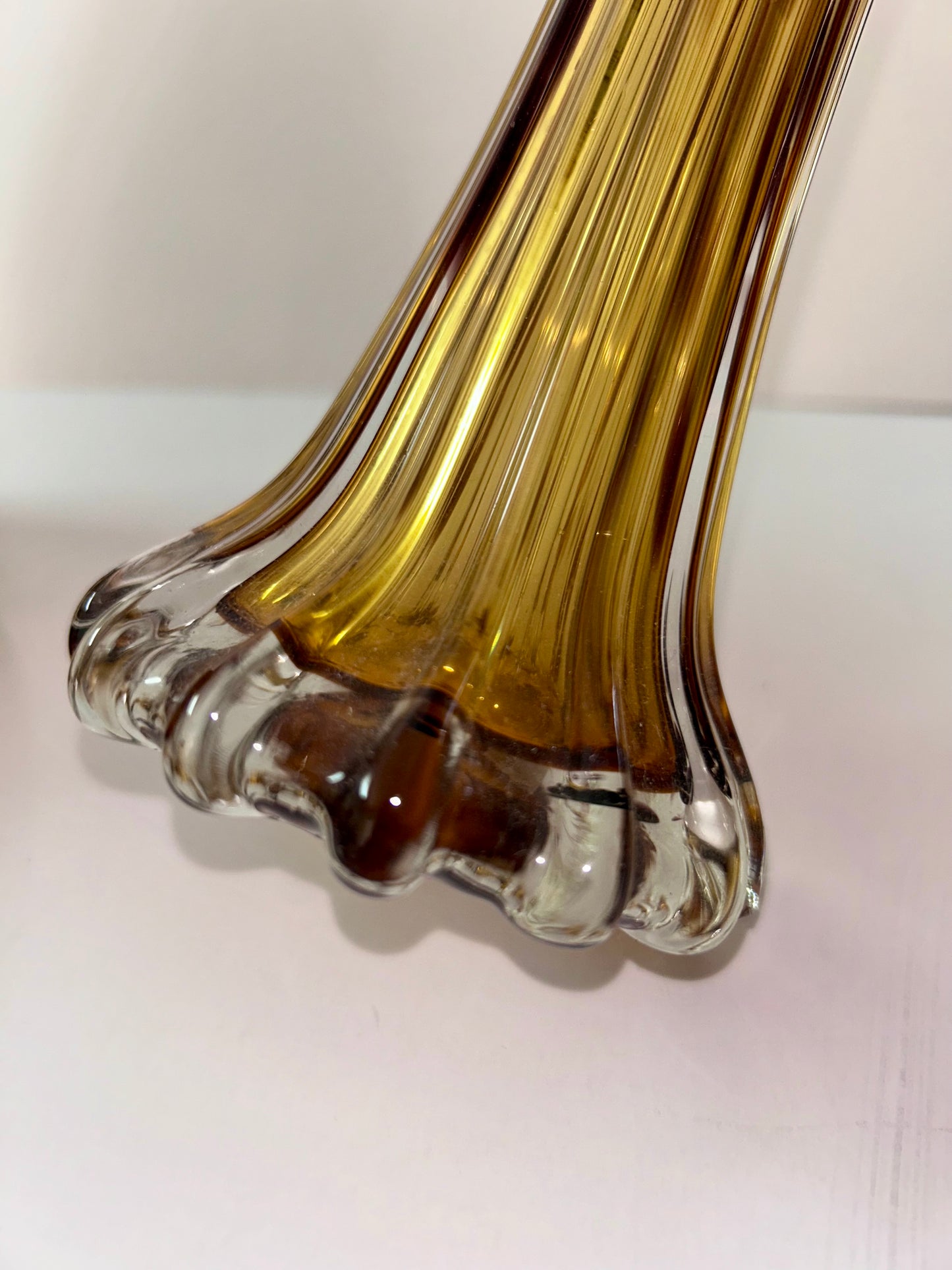Stunning Mid-Century Modern Art Glass Hand Blown Set |Ruffled Flute Vase & Ribbed Pumpkin