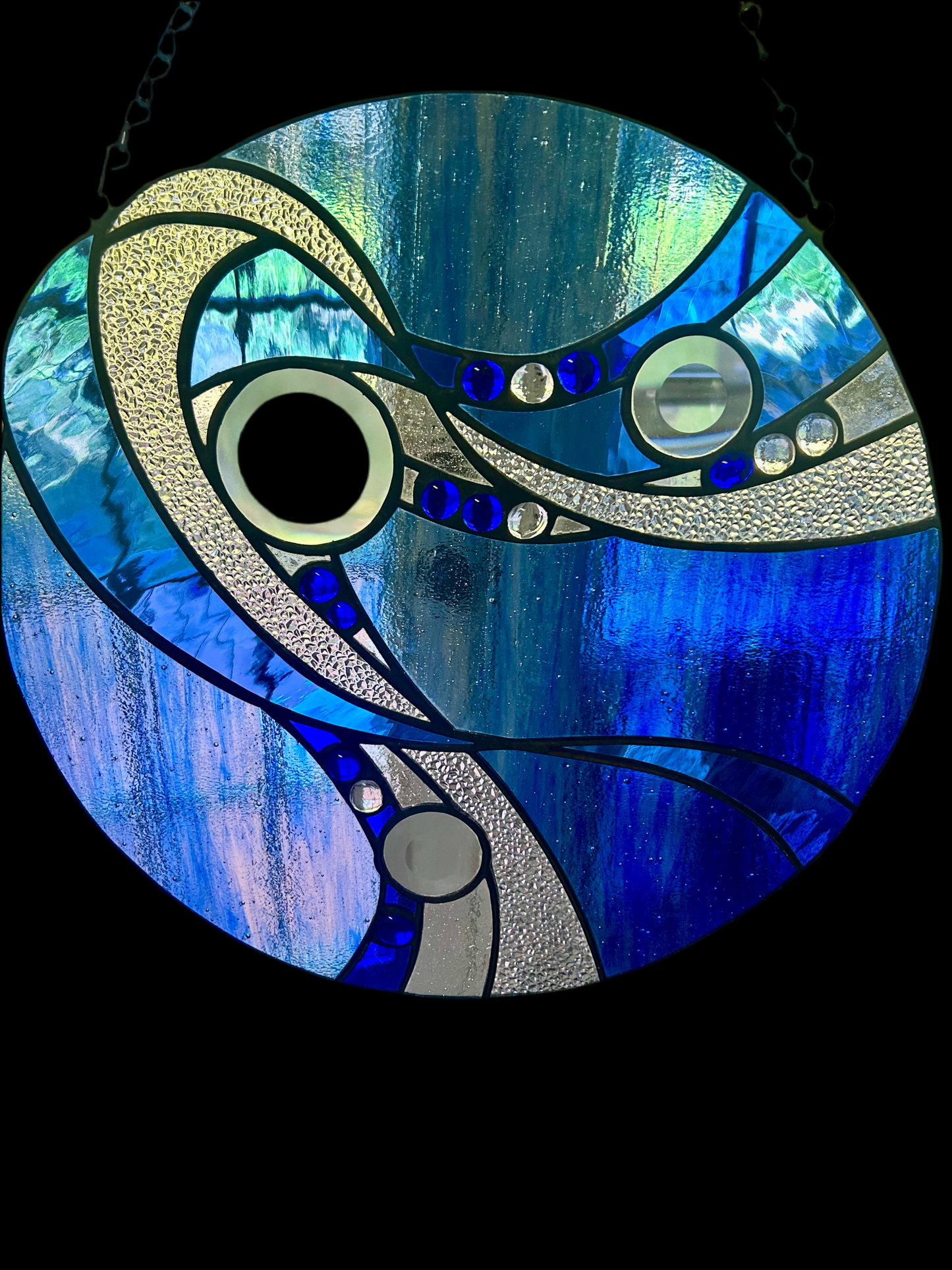 Large (16”) Blue Wave Stained Glass Suncatcher