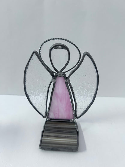 Vintage Stained Glass Candle Holder Lot (Set of 4) - Pink Flower with Blue Butterfly, Angel, Fairy Garden & Jeweled Votive Cup