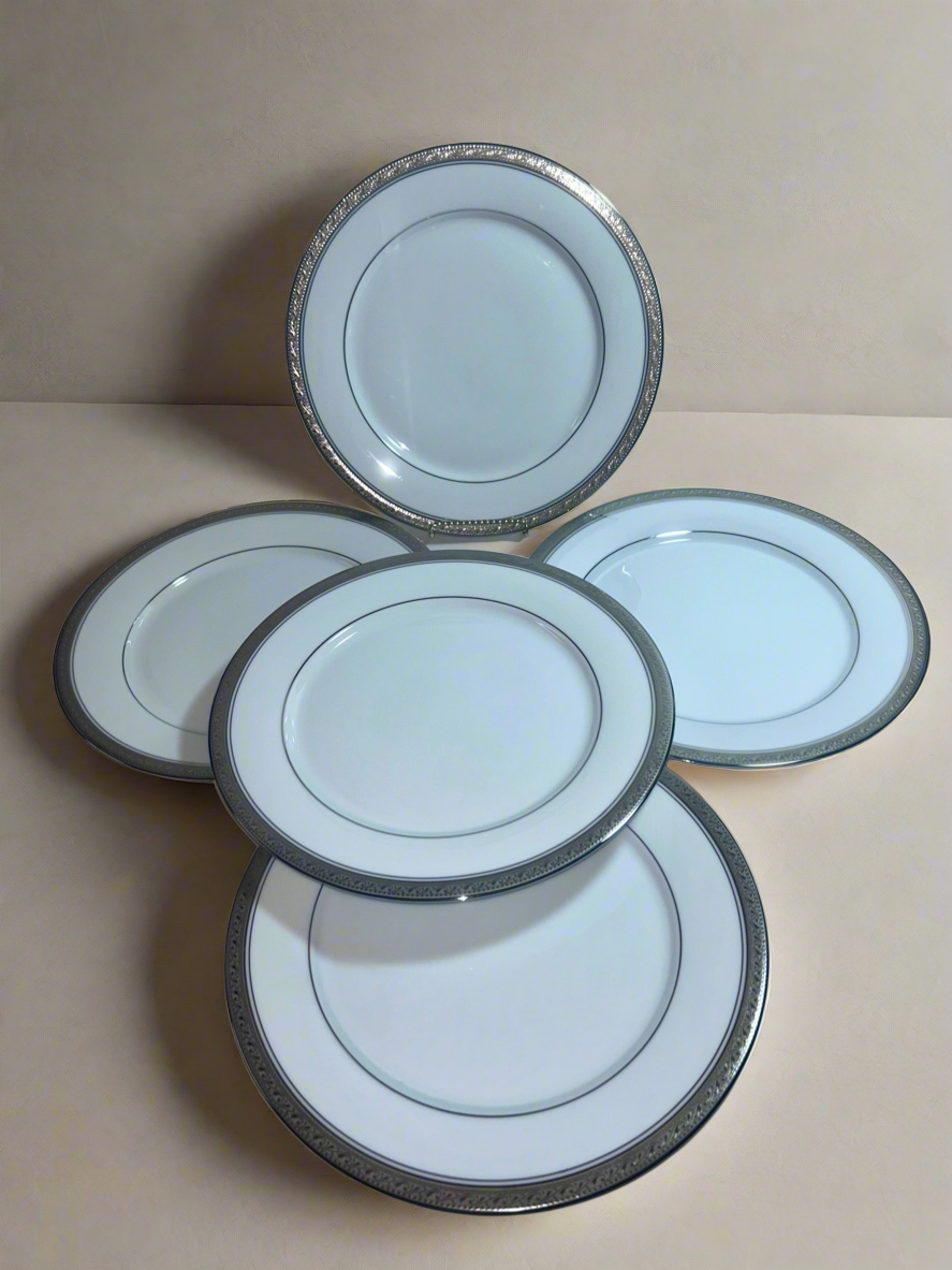 Set of 5 Legendary by Noritake "Crestwood Platinum" Dinner Plates