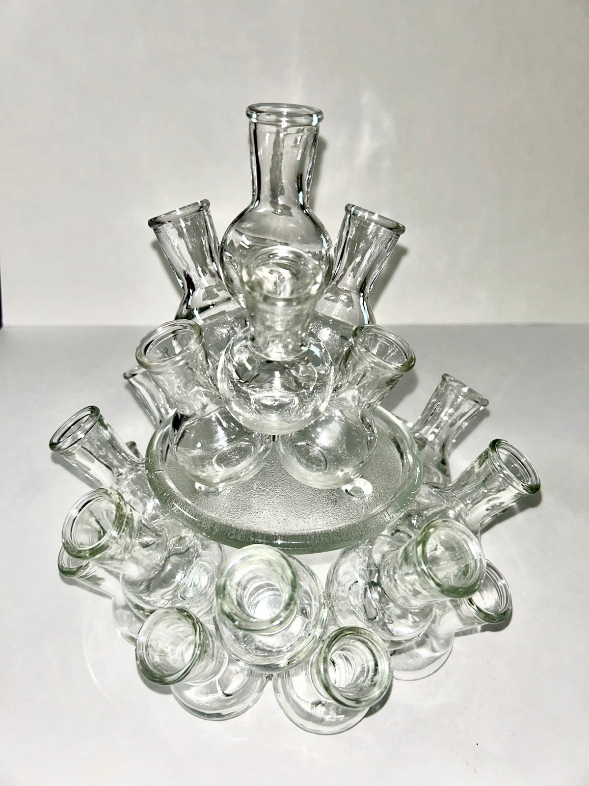 Vintage 2-Piece Tiered Clustered Glass Flower Frog & Propagation Station (25 Bud Vases / Vessels)
