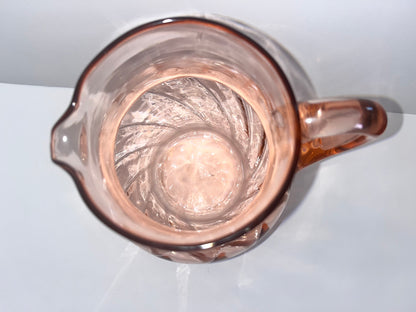 Vintage Pink Depression Glass Hand-Blown Swirl & Optic Pitcher