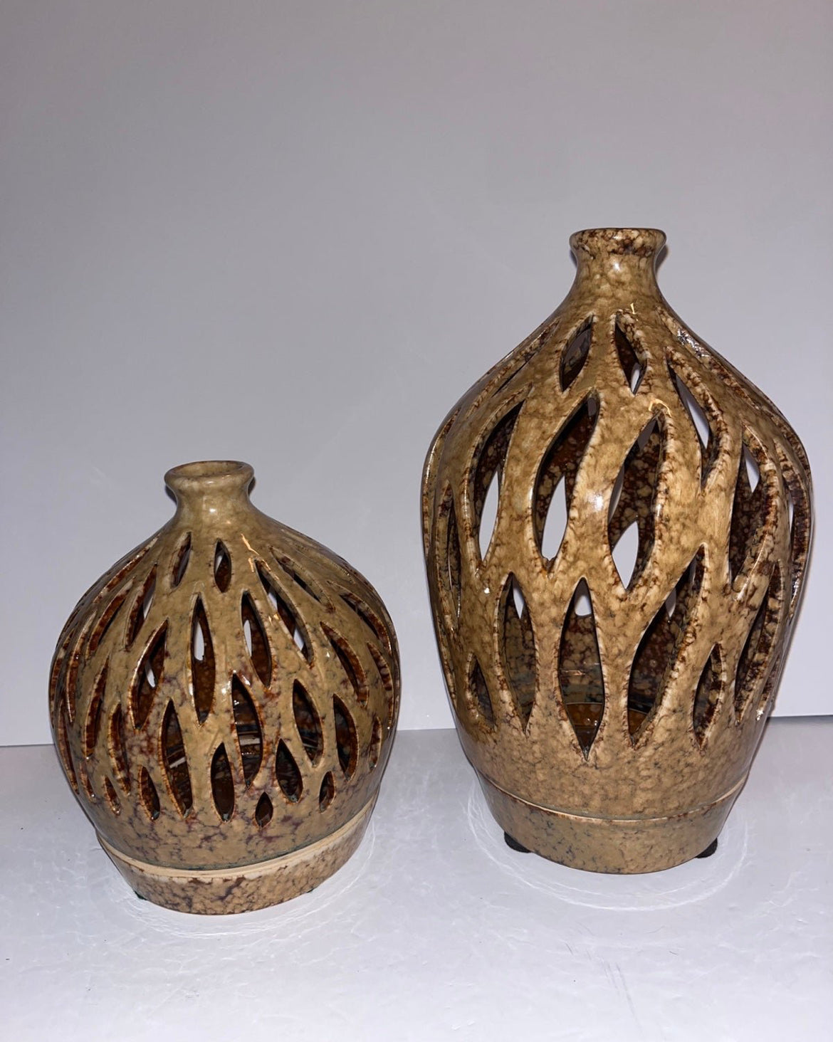 Earthenware Latticework Candleholders - Finest Antique