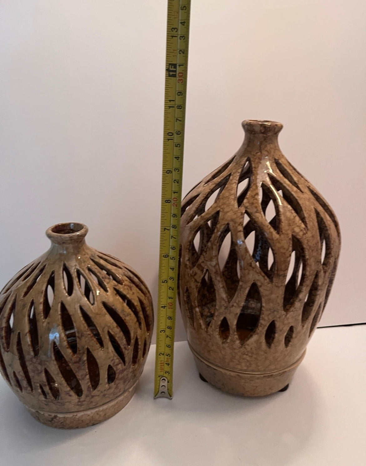 Earthenware Latticework Candleholders - Finest Antique