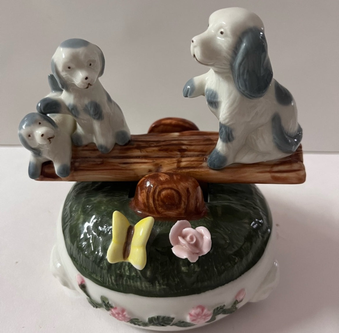 Exclusive See Saw Dogs Porcelain Music Box Figurine - Finest Antique