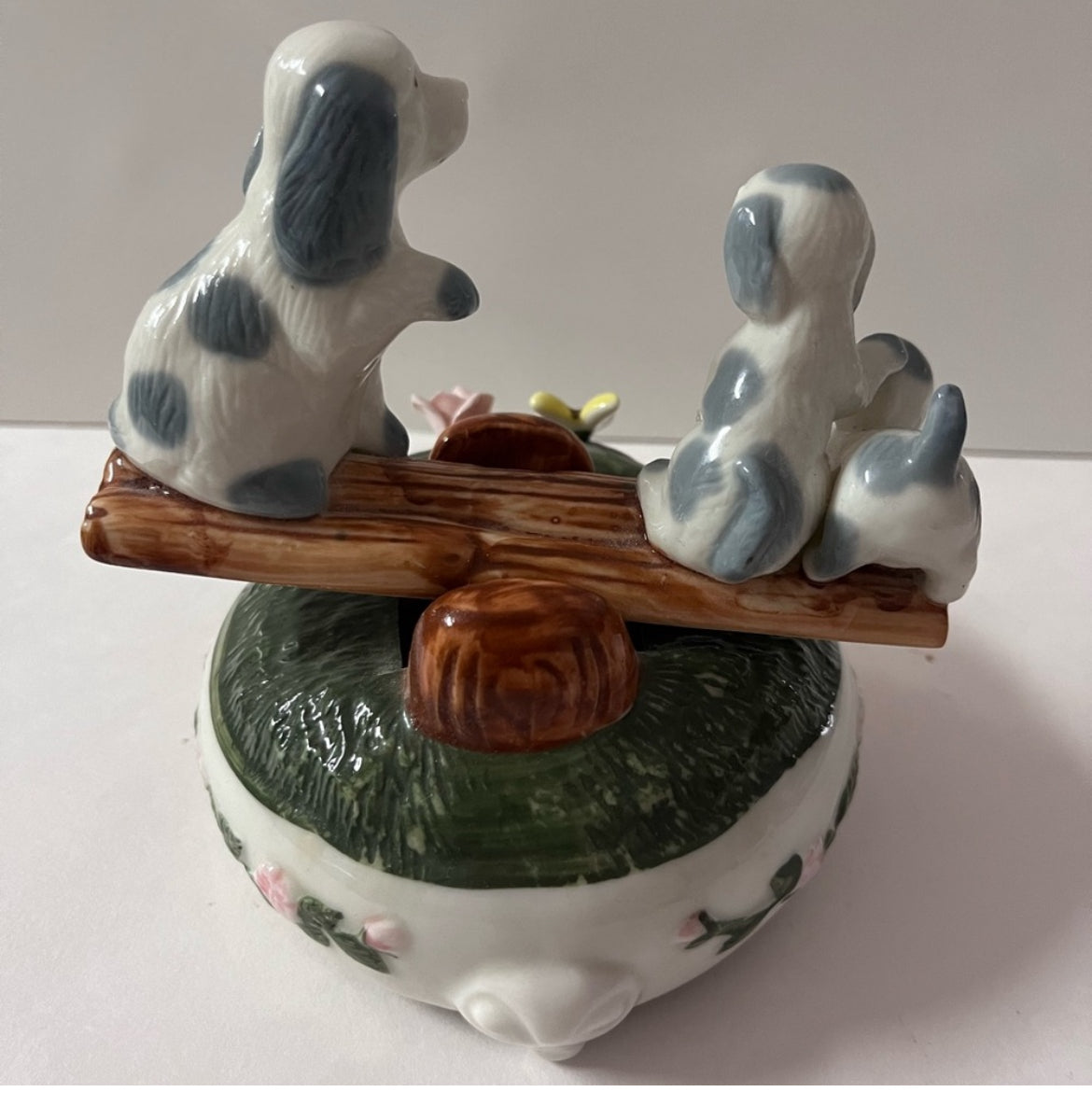 Exclusive See Saw Dogs Porcelain Music Box Figurine - Finest Antique