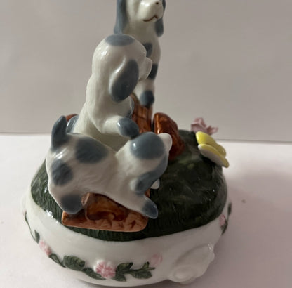 Exclusive See Saw Dogs Porcelain Music Box Figurine - Finest Antique