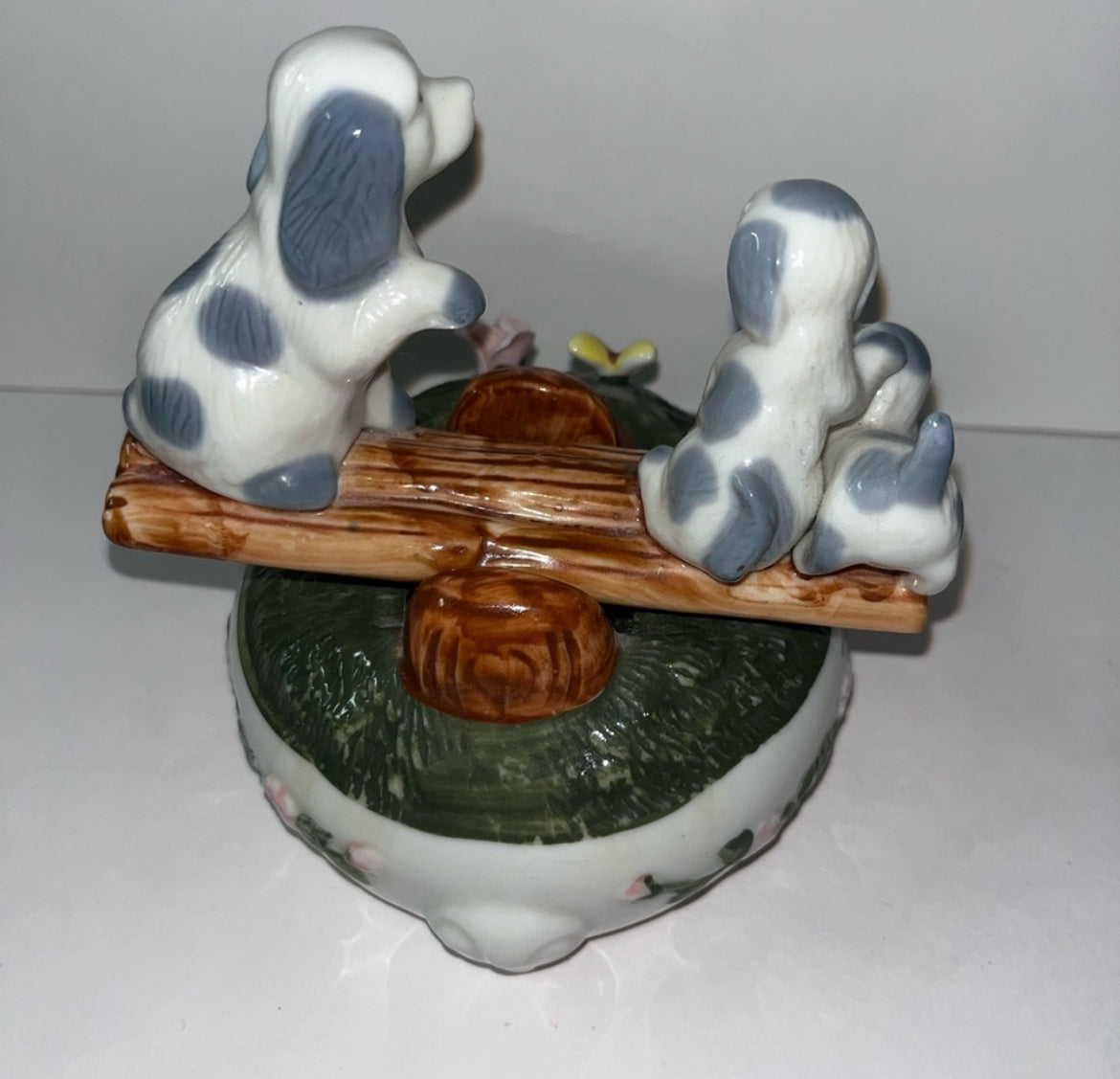 Exclusive See Saw Dogs Porcelain Music Box Figurine - Finest Antique