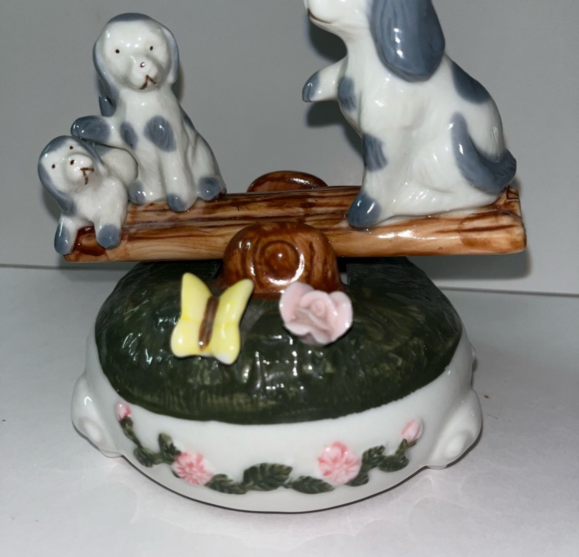 Exclusive See Saw Dogs Porcelain Music Box Figurine - Finest Antique