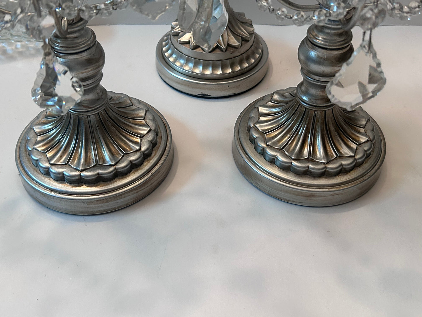 3-Piece Silver Chandelier Candelabra Set with Hurricane Cups | Elegant Wedding Centerpieces