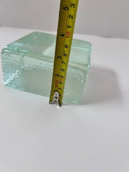 Vintage (1960's) Scandinavian Aqua Textured Large (5") block Art Glass Paperweight