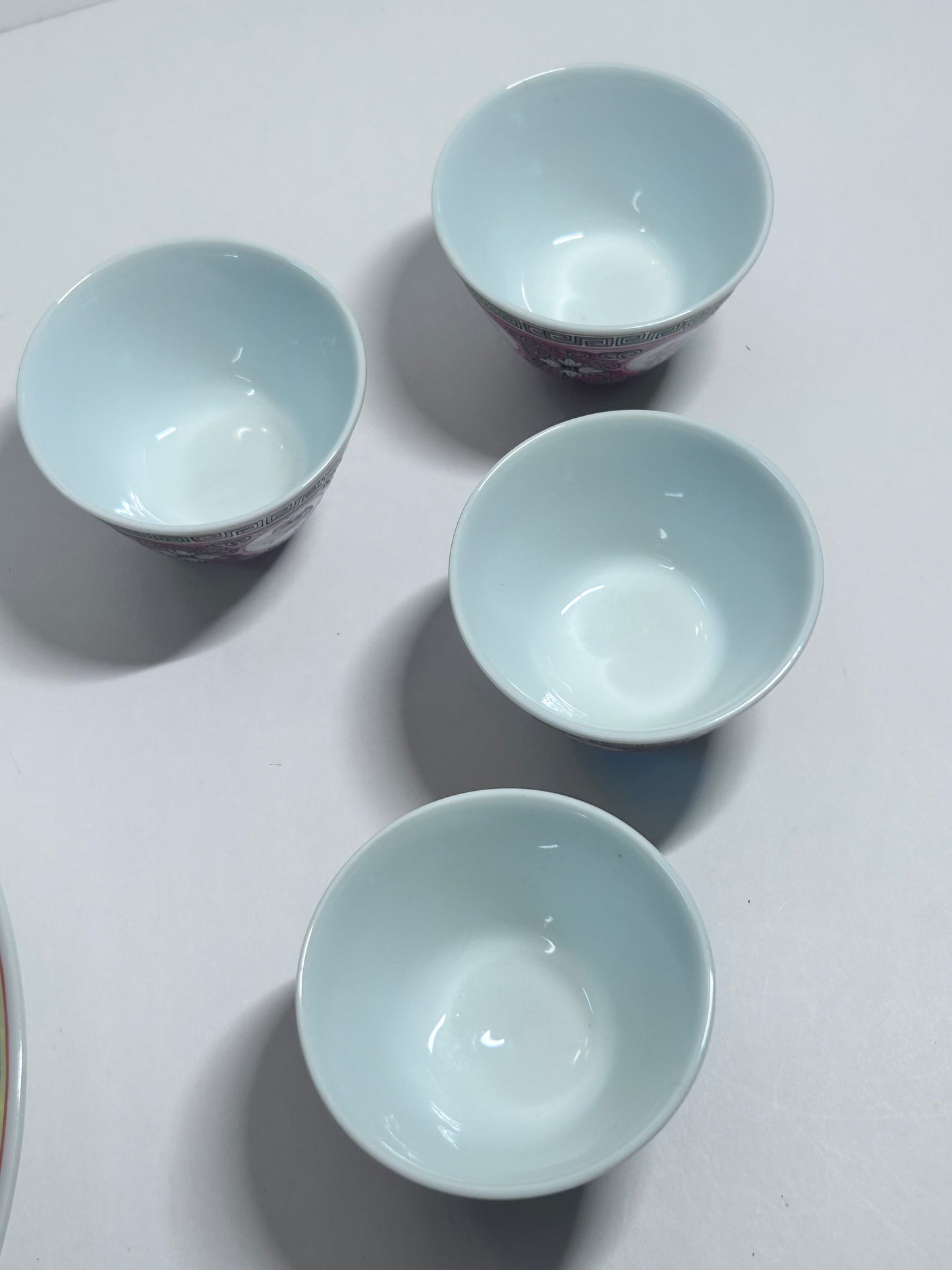 Vintage Chinese Jingdezhen Pink Mun Shou Porcelain Set - Wan Shou Wu Jiang (16 Pcs)