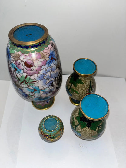 Vintage Chinese Cloisonné Vase 4 Set 