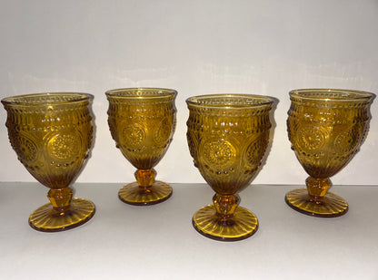 Vintage-Inspired Amber Glass Dinnerware Set (11 PCS): Pier 1 Textured Plates, Rosanna
'Parisian' Goblets & Ruffled Nesting Dishes