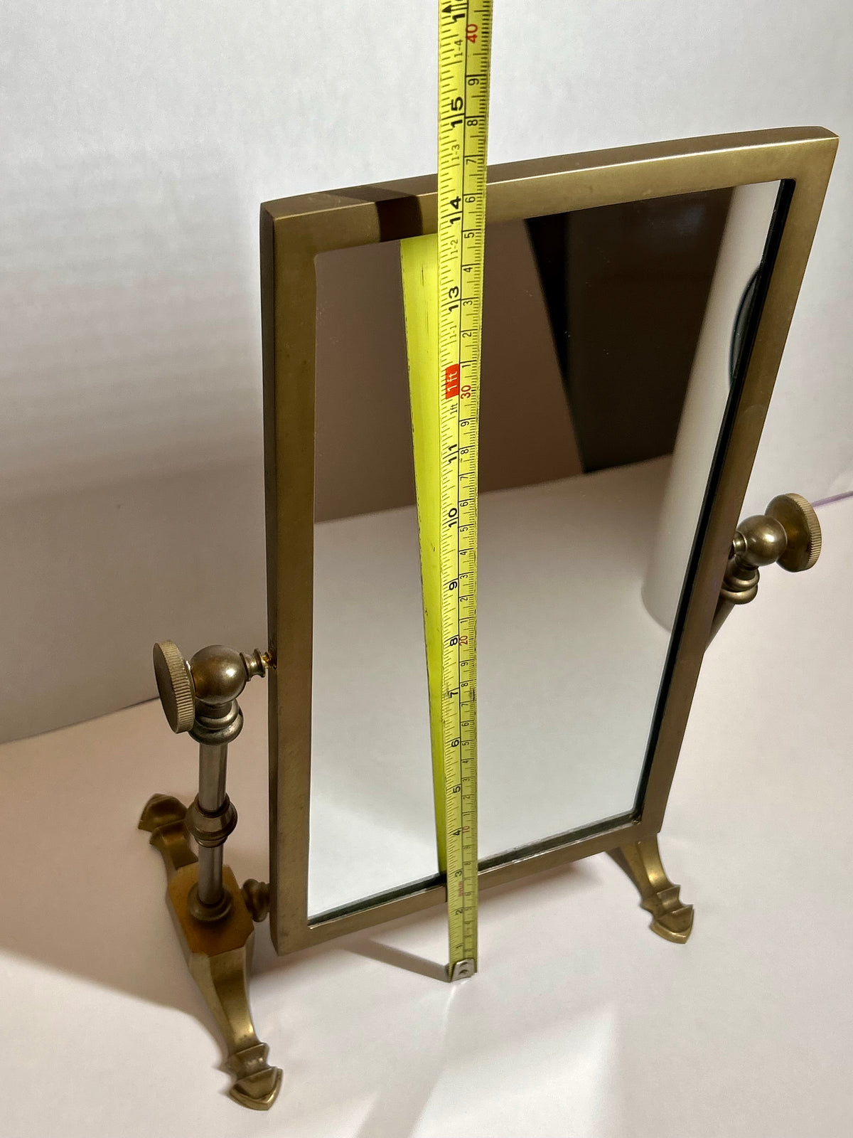 Vintage / Antique Solid Brass Tabletop Vanity Mirror - Swivel / Tilting Dresser Mirror