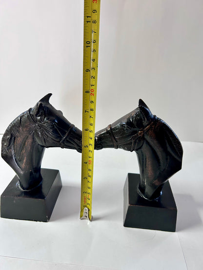 Vintage Mid-Century Cast Iron Horse Head Bookends- Heavy Equestrian Decor- Pair