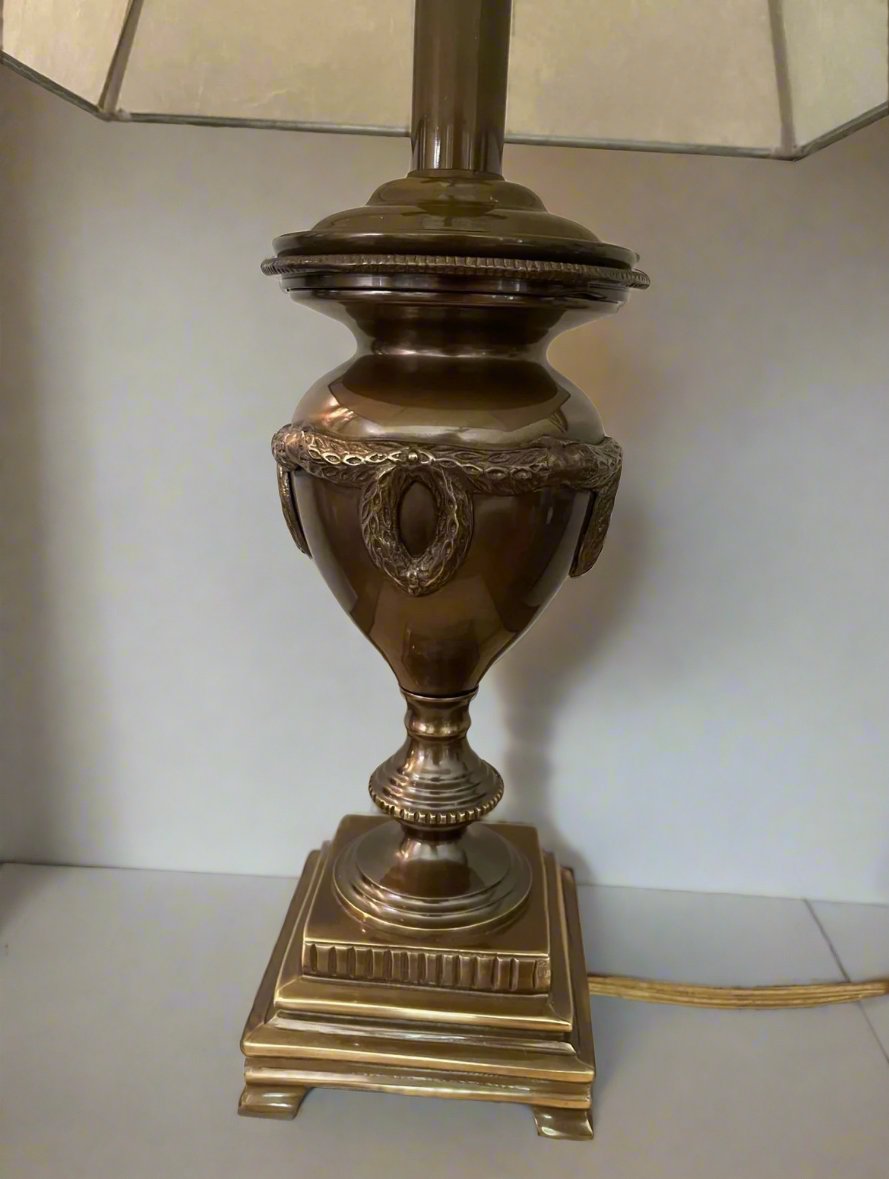 *Fix*Vintage Kaeder Unique (20”) Bronze/Brass Lamp Leather shade.