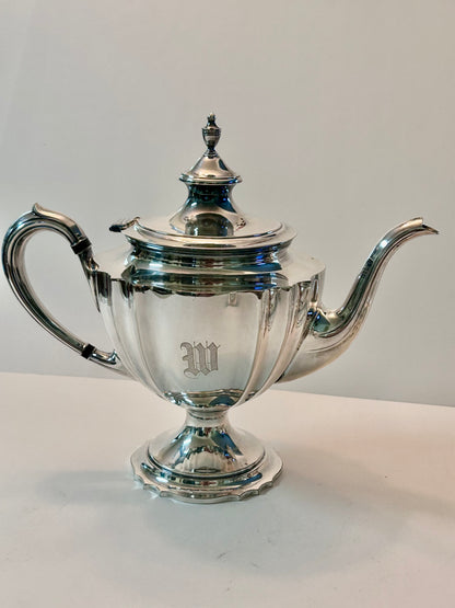 Vintage Chippendale International Silver Co. Pair of Silver-Plated Tea/Coffee Pots Engraved Monogram “M”